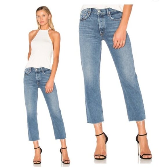 Grlfrnd Helena Crop Frayed Hem blue jeans 30808 - Picture 1 of 12